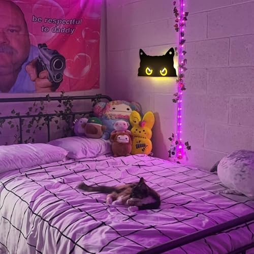 Image of GGK Black Cat Neon Sign, Dimmable LED Wall Decor, USB Powered Night Light for Bedroom, Dorm, Home Decor