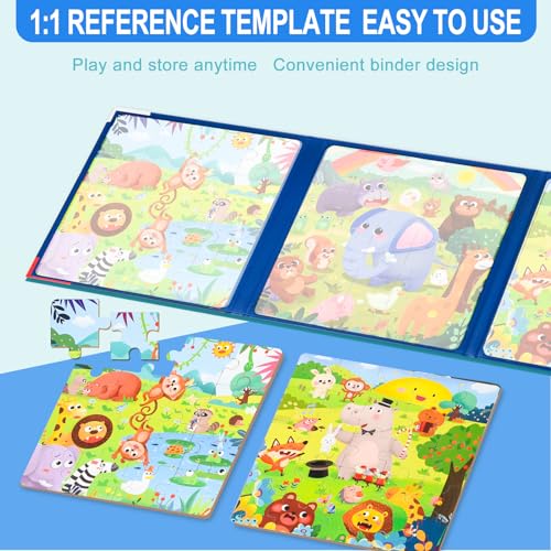 Image of ASTARON Magnetic Puzzles 61 Pieces Animal Kids Educational Travel Toys | Folding puzzle book, each book contains 3 scenes, 3 difficulty levels, advanced puzzle book, easy to store, educational toy