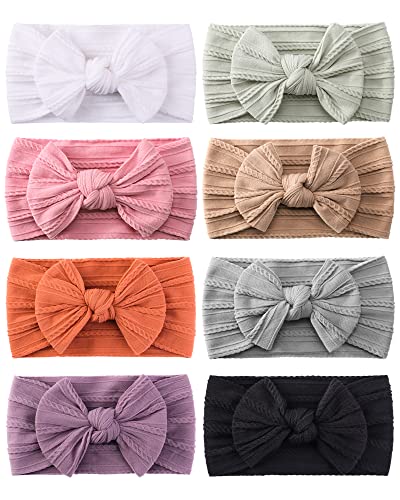 Image of jollybows 8pcs Nylon Headbands for Baby Girls Infant Baby Bows Newborn Hairbands Toddler Hair Bow Elastics Head Wraps