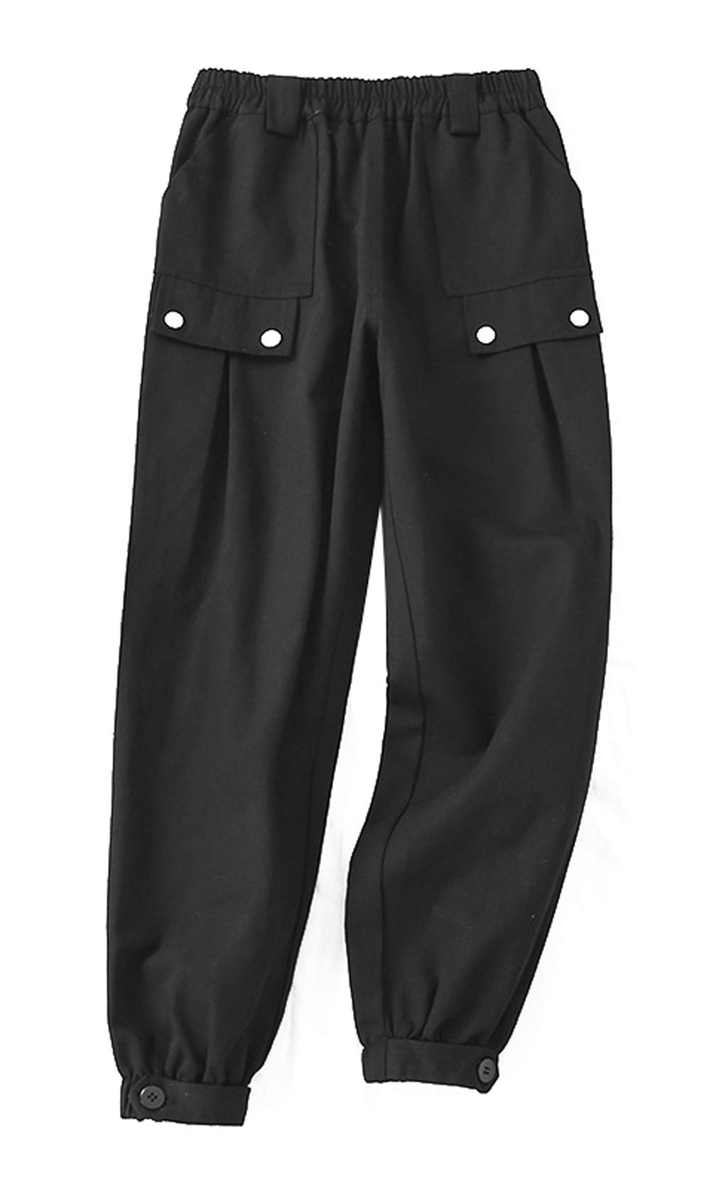 GGUHHU Womens Chic Elastic Waist Tapered Leg Relaxed Fit Long Cotton Cargo Pants