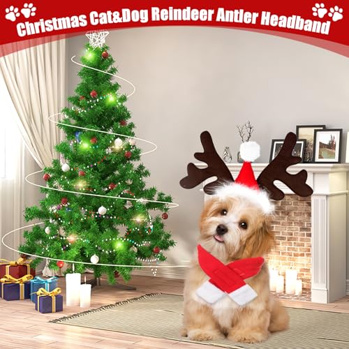 Axinyijia Weihnachten Haustier Stirnband Hundekostüm, Weihnachtsmütze Hund Geschenk Weihnachtsschal Katzen Weihnachtskostüm Hunde Elch Haarreif