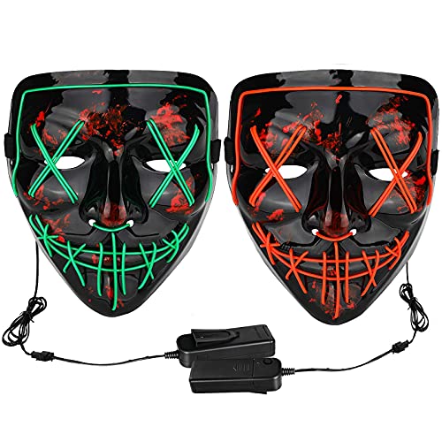 Poptrend Halloween Mask Led Light Up Mask Red Bundle With Green For Festival Cosplay Halloween Costume Masquerade Parties #TOP13