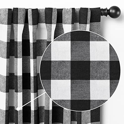 Barnyard Designs Set Of 2 84 Inch Blackout Curtains Bedroom Curtains, Recycled Cotton, Gingham Curtains Farmhouse Curtains For Bedroom, Rustic Curtains For Living Room, Window Treatments, Black/White #TOP1