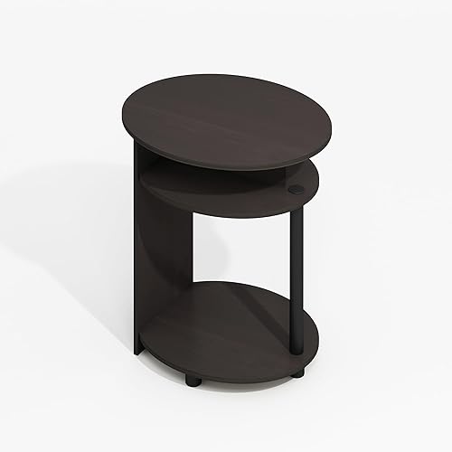 Miniatura 5 de Furinno Jaya - Mesa auxiliar redonda de 3 niveles con mesa ovalada, mesita de noche, mesita de noche con estante abierto, para sala de estar,