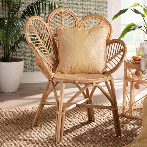 Modern Bohemian Natural Rattan Flower Accent Chair Solid Eclectic...