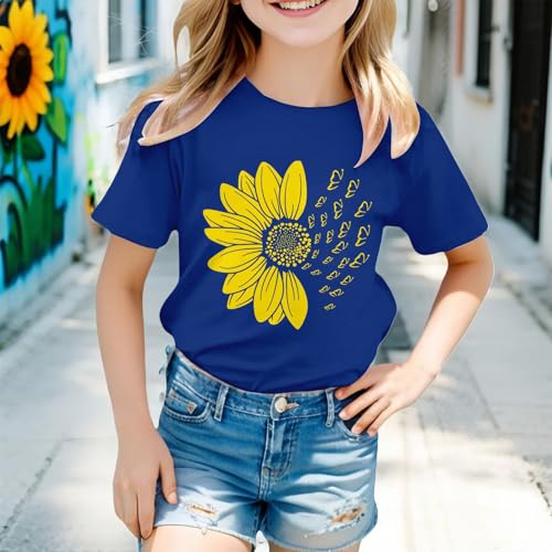 Girls Sunflower Dandelion Cute Graphic Tees Toddler Kids Short Sleeve Crewneck Shirts Teens Summer Cotton Loose Basic Tee3