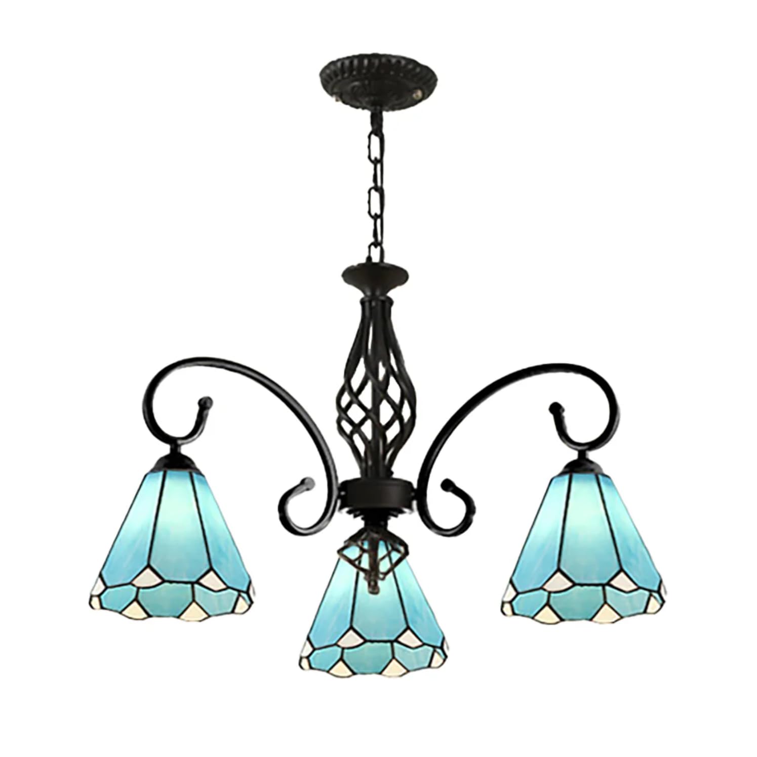 SXECAEPS Vintage Chandelier Blue Stained Glass Chandeliers Cone Shape Pendant ht 3 hts Style Dining Room Hanging Lamp