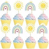 Cyodoos 24pcs Rainbow Cake Topper Cupcake Pick Wedding Birthday Party Sun Clouds Party Decoration Supply for Kids Birthday Party