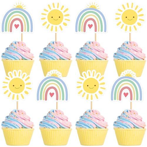 Cyodoos 24pcs Rainbow Cake Topper Cupcake Pick Wedding Birthday Party