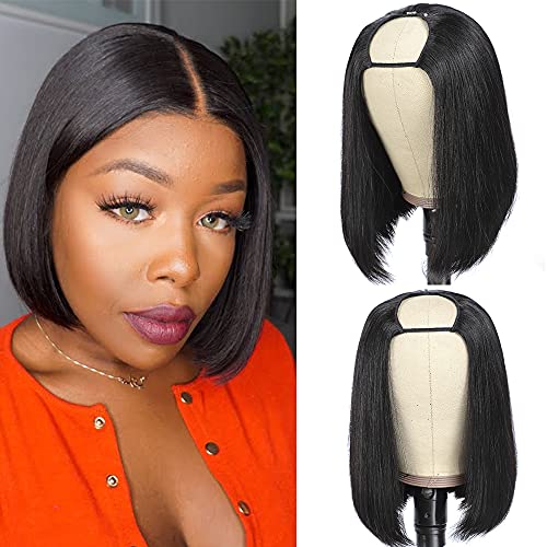 10 Inch Straight U Part Wig Human Hair For Black Women Brazilian Virgin Straight Human Hair Wigs Glueless Full Head Clip In Half Wig 2x4 U Part Bob Wigs Human Hair U Part Human Hair Wig Straight