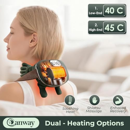 Image of CANWAY Green Shoulder & Neck Massager for Pain Relief | Deep Tissue Kneading with Dual-Zone Heat & 2-Speed Temperature Control | Back & Leg Massager | Useful Gift | Green