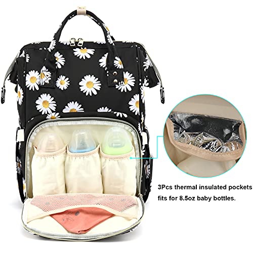Yusudan Floral Diaper Bag Backpack For Baby Girls Boys, Flowers Mom Nappy Bags For Women (Daisy Black) #TOP1