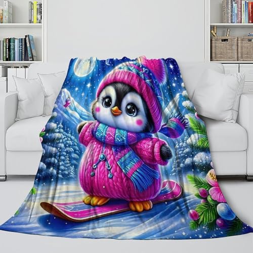 Couverture lit pingouin 3D en microfibre douce et chaude pour l'hiver