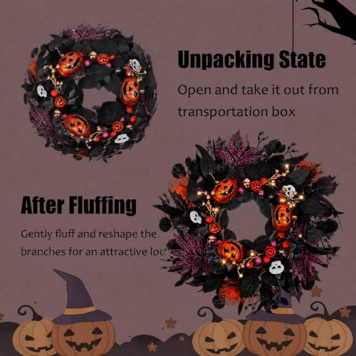 Halloween Wreath for Front Door, 24" Black Gothic Spooky Outdoor Décor - image 4