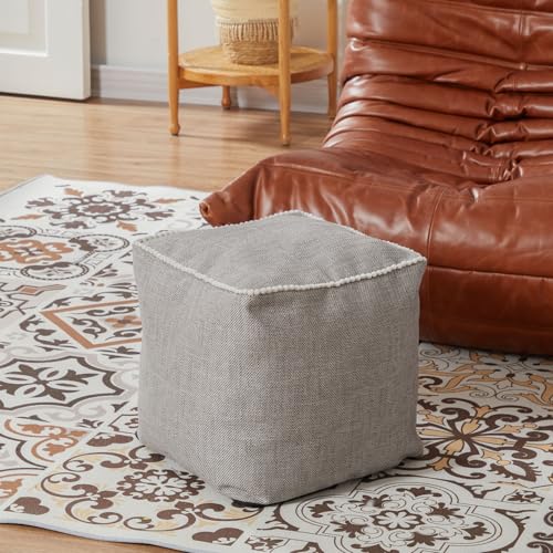 Louis Donné 45 x 45 cm ungefüllter quadratischer Pouf Ottoman Bezug Ersatz Fußhocker Poofy Ottomane zur Aufbewahrung Fuß Baumwolle und Leinen Stoff dekorative DIY Hoem Docoration (nur Bezug)