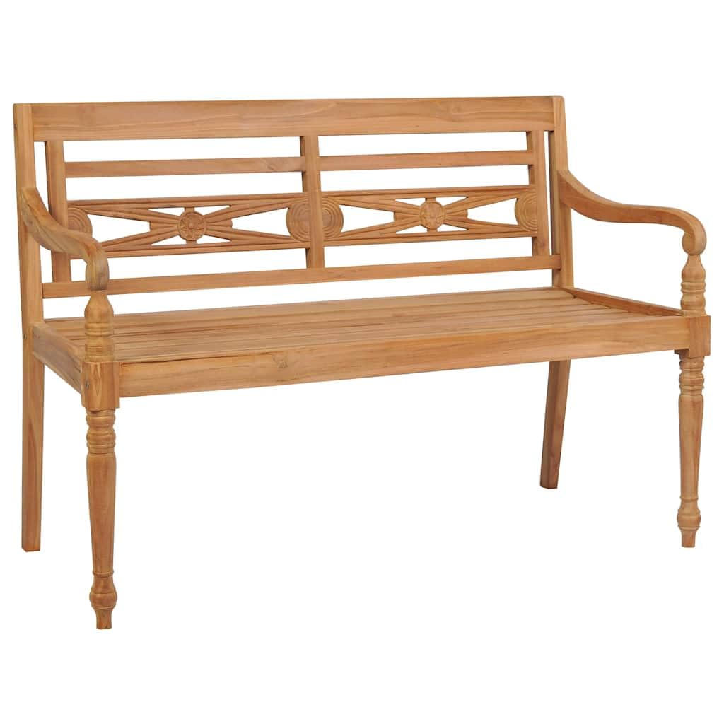 Batavia Banco de jardín de 120 cm, banco de madera maciza de teca con cojín de cuadros grises, resistente a la intemperie y duradero
