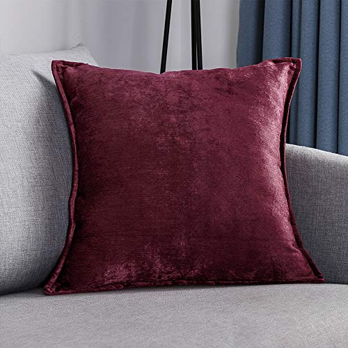 QINUO Home Decor Lot de 2 housses de coussin en velours chenille doux et décoratif, 45 x 45,7 cm, Velours, bordeaux, 45,7 cm x 45,7 cm