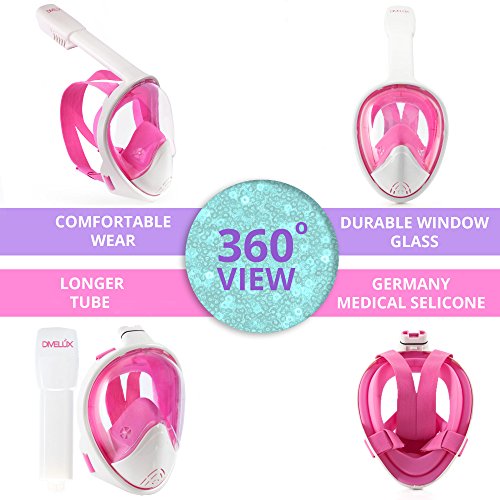 DIVELUX Snorkel Mask - Original Full Face Snorkeling and Diving Mask with 180° Panoramic Viewing - Longer Ventilation Pipe, Watertight, Anti Fog & Anti Leak Technology, (Pink, S/M) - Thumbnail 2