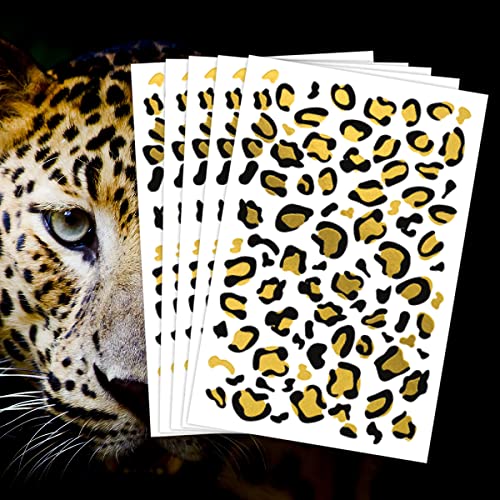 Metallic Leopard Print Temporary Tattoos / 5 Sheets/Sparkle Design for Halloween - Dance - Cheer - Team Spirit/Skin Safe/Removable (Metallic Gold & Black)