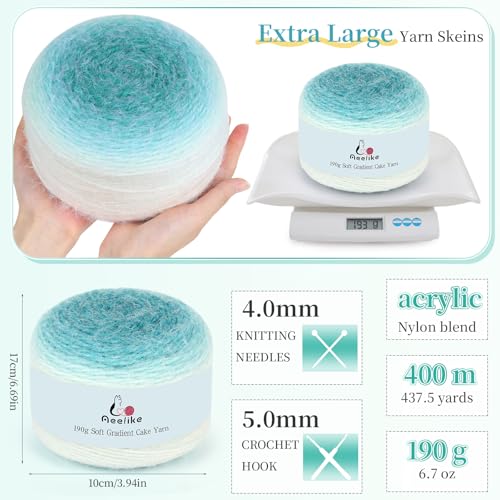 Image of Aeelike Ombre Yarn for Crocheting, 4 PCS Colorful Gradient Yarn #4 Medium, Each 190g(6.7 oz) 400m(437.5 Yards) 71% Acrylic 29% Nynon, Soft Cake Crochet Yarns for Blanket, Scraves, Sweaters, Color H