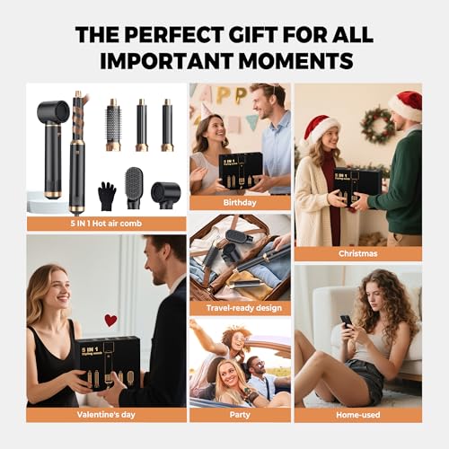 Image of 5 in 1 Blow Dryer Brush, Upgrade Hair Dryer Brush Set Negative Ion Air Styler Curling Wrap Air Curler, Hot Air Brush Curling Iron Hair Styling Tools As A Gift for Straight /Curl /Dry /Smooth