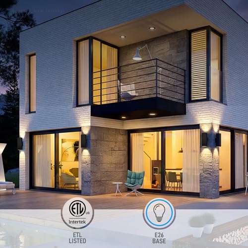 Image of LEONLITE 2-Pack 18 inch Outdoor Rectangular Wall Light, Up and Down, E26 Base | Modern Porch Patio Lights, Waterproof Wall Sconce, Exterior Light Fixture Wall Mount, Aluminum, Matte Black, ETL Listed