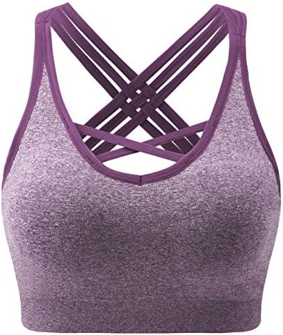 ANGOOL Padded Sports Bra Wirefree Mid Impact Yoga Bras Unique Cross Back Strappy for Gym Yoga