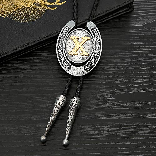 HUABOLA CALYN Vintage Bolo Tie for Men- Initial Letter ABCDMJR to Z Western Cowboy Bolo Tie for Women (X) - Thumbnail 4