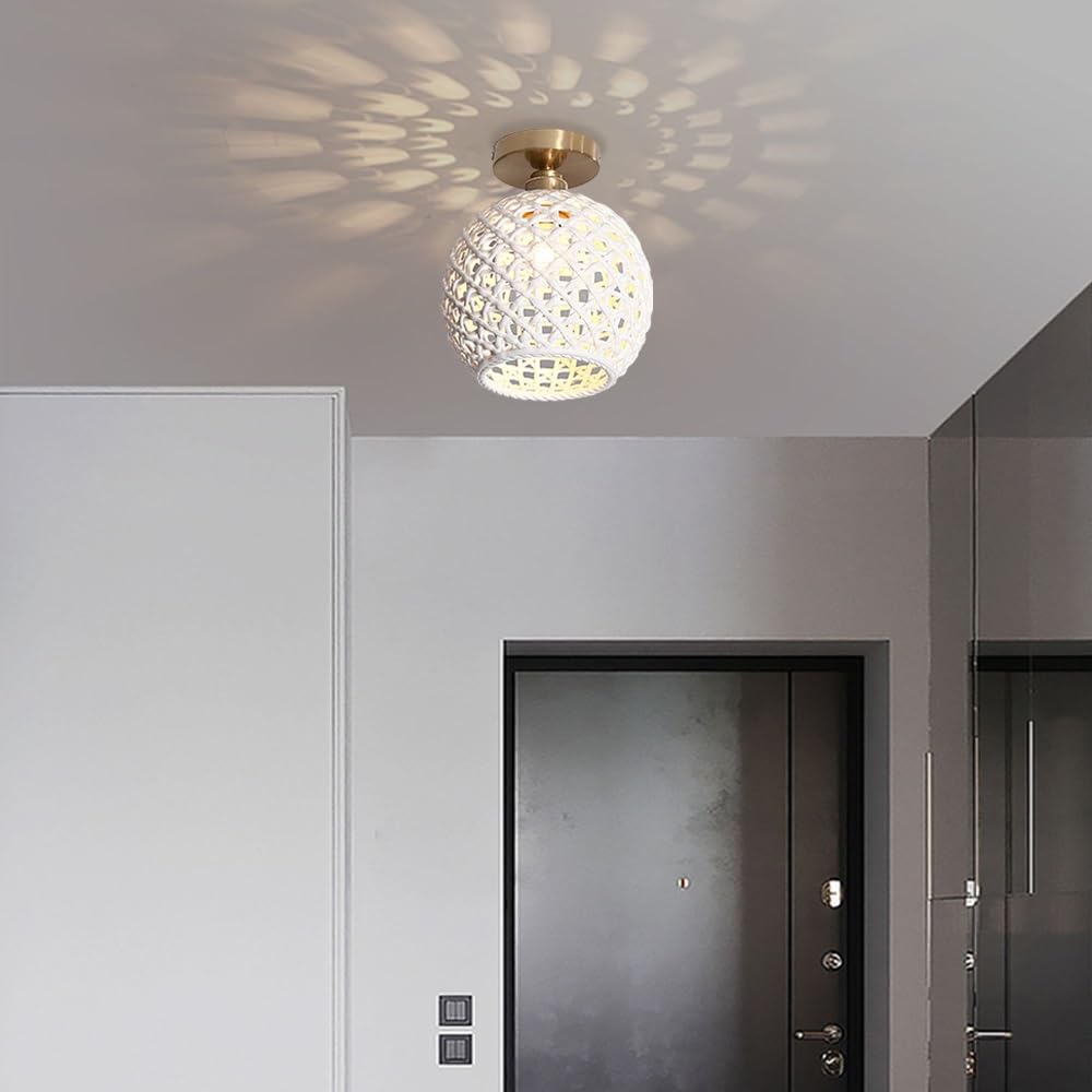 Jadssox Ceramiczna Lampa Sufitowa Jasnozłota, Częściowo Podtynkowa Plafon, Nowoczesna Oprawa Oświetleniowa Do Przedpokoju, Lampa Blisko Sufitu Z Mlecznym Ceramicznym Kloszem Do Pralni(20 * 23cm)