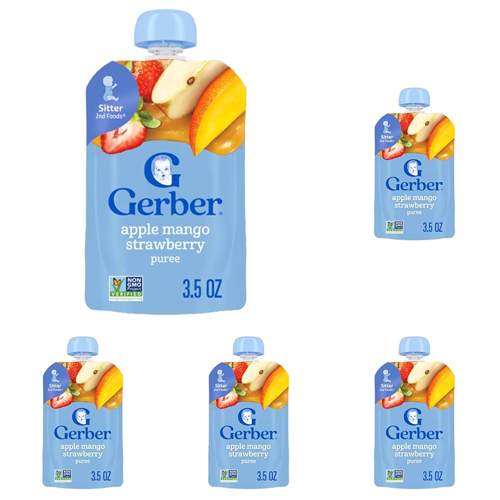 Gerber Baby Food Apple Mango Strawberry, 3.5 Oz Pouch (Pack of 5)