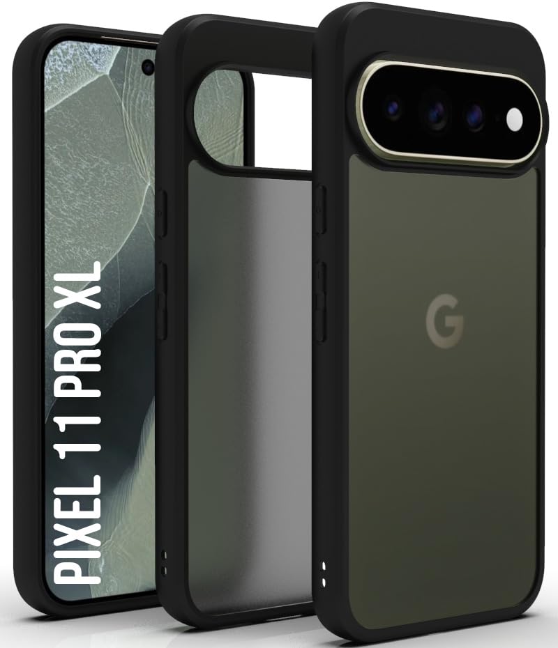 Image of RIGGEAR Shockproof Sleek Hybrid Armor Back Cover Case for Google Pixel 11 Pro XL (Smoke Black Matte PC + Black TPU Bumper)