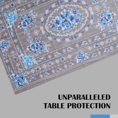 Image of Dakshya Industries Waterproof PVC Table Cover 60x90 Inch for Dining Table, Floral Printed Table Cloth, Washable Oilproof Table Protector, Plastic Cover for 6 Seater & 8 Seater Tables (Blue)