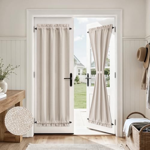 HOMEIDEAS 100% Blackout Linen French Door Curtain, Modern Farmhouse Door Window Curtains Decor,...