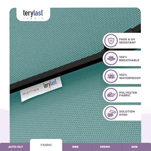 Image of Midtown Umbrellas - 10-Year-No-Fade 6 Ft Patio Umbrella with Terylast Fabric, Auto-Tilt Aluminum Frame and 8 Reinforced Ribs for Deck, Pool, Garden & Beach - Aqua Canopy, Black Pole