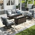 Sophia & William Patio Furniture Set with Fire Pit Table, 4 PCS Metal Outdoor Conversation Set with Fire Pit Table, 2 Swivel Chairs,3-Seater Couch for Outdoor Seating, Backyard, Porch(Grey)