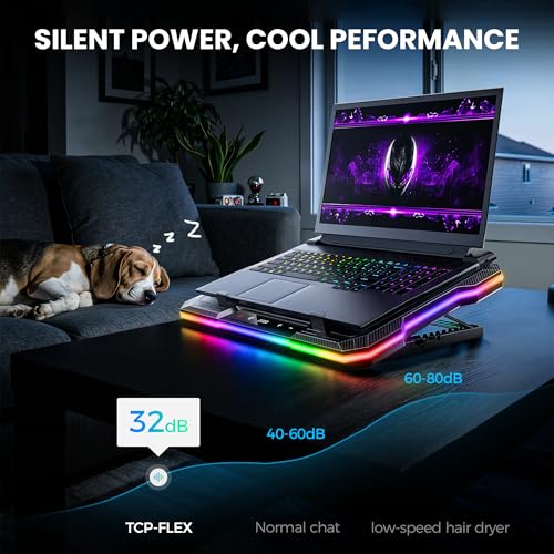Image of Techie Aeroflex Pro Laptop Cooling Pad with 120 mm High Airflow Fan with Movable Design | Touch LCD Fan Control and 10 RGB Modes | Adjustable Laptop Stand with Phone Holder for 10-19 Inch Laptop