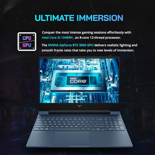Image of HP Victus 15.6 inch 144Hz FHD Gaming Laptop, Intel i5-12450H, 16GB DDR4 RAM, 512GB PCIe SSD, NVIDIA GeForce RTX 3050, Backlit Keyboard, 720p HD Camera, Wi-Fi 6, Windows 11, Blue