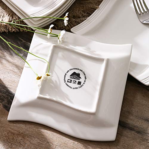 MALACASA serie Flora, Juego de Platos 12 piezas, Platos de Postre/Cenar/Fideo/Tarta, 8,25" Blanco Marfil Porcelana Platos Llanos - Imagen 7