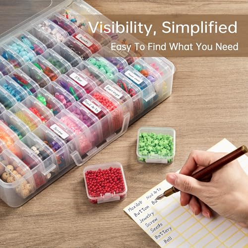 Image of Bead Organizer Box, 60 Pack Small Clear Storage Boxes with Labels, Large Travel Craft Case with Handle, Mini Plastic Containers for Jewelry Making Diamonds DIY Pony Bracelet Screws Seeds Small Parts