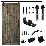 Winado 36' x 84' Sliding Barn Door, DIY Unfinished Interior Door with 6.6 FT Sliding Door Hardware Kit and Handle/Solid Spruce Wood/Predrilled Holes for Easy Installation, K-Frame, Grey