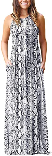 Image of EUOVMY Women's Sleeveless Dress Casual Plain Loose Summer Long Maxi Dresses with Pockets