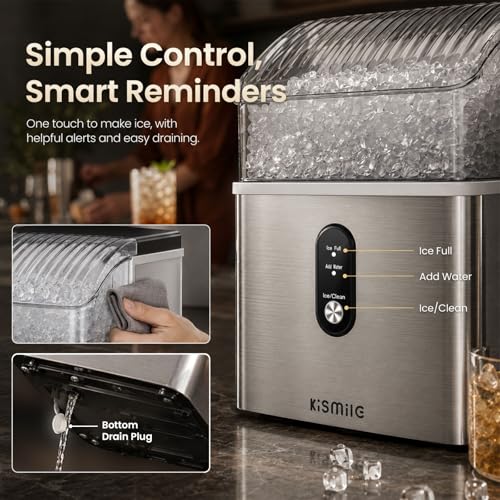 Image of Kismile Nugget Ice Maker Countertop, 35Lbs /24H Pebble Ice Maker with Chewable Pellet ice, First Ice in 7 Mins, Self-Cleaning Ice Machine with Removable Basket for Home & Kitchen(Sliver