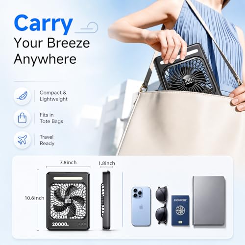 20000mAh Battery Powered Camping Fan Max 60H Runtime Ultra Slim 5 Speeds - image 4