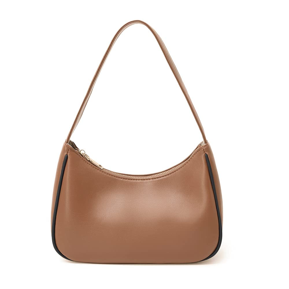 CYHTWSDJ Shoulder Bags for Women, Cute Hobo Tote Handbag Mini Clutch Purse with Zipper Closure, Coffee&black, L