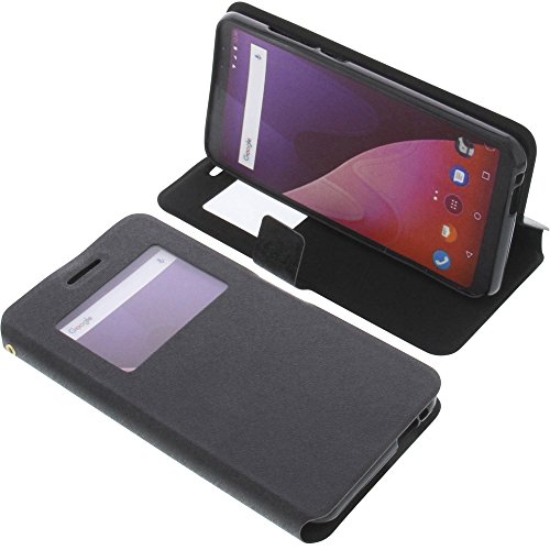 foto-kontor Tasche kompatibel mit Wiko View Book Style Fenster Ständer Schutz Hülle Buch schwarz