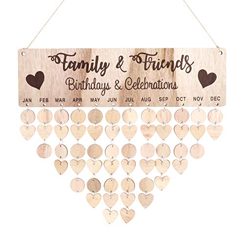 STOBOK Famille D anniversaire Conseil DIY En Bois Calendrier Tenture Rappel D anniversaire Plaque Conseil Maison & Bureau Mur Décor