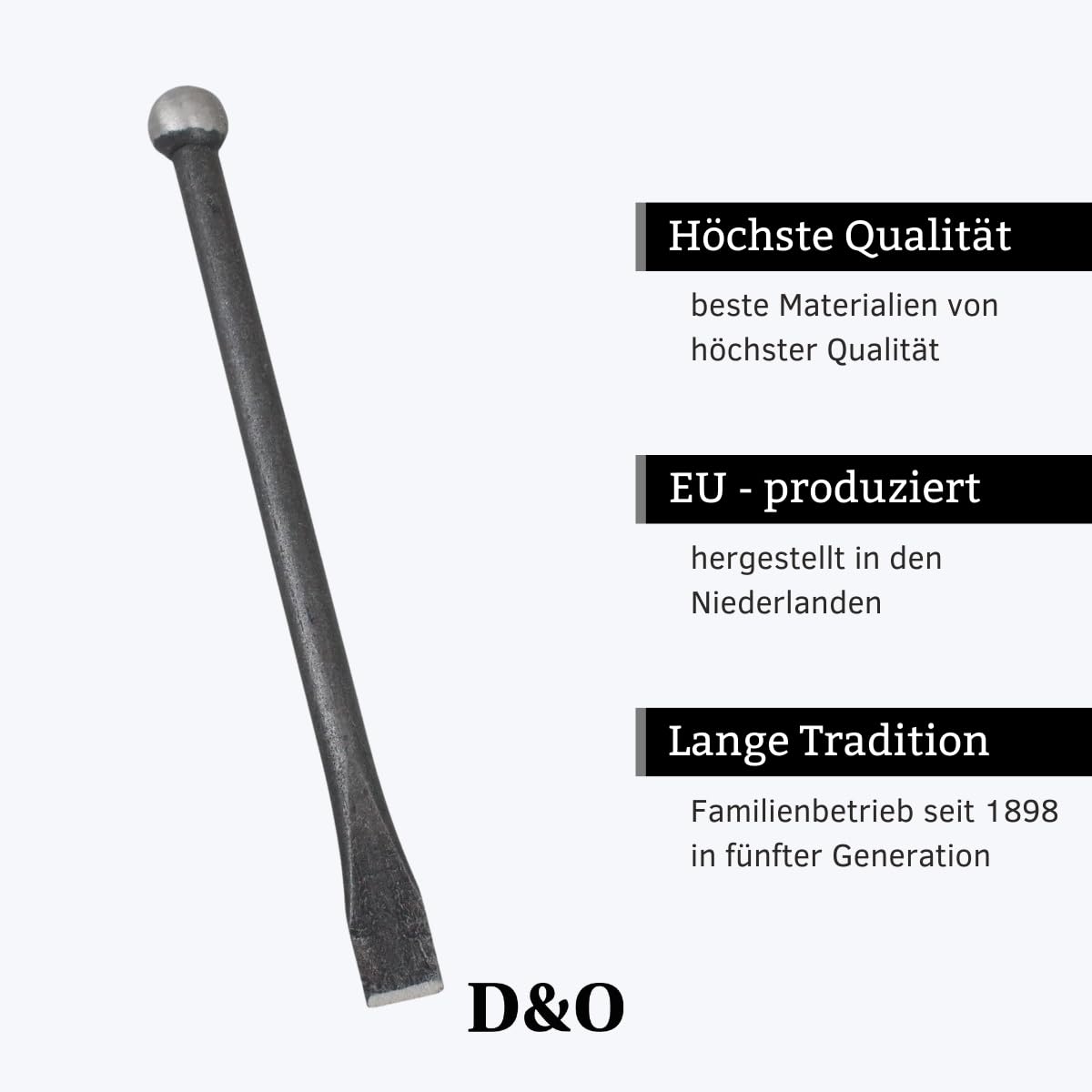 D&O - Brecheisen aus Stahl mit Meißel und Kugelkopf, 55 cm Brechstange | Hebelwerkzeug aus geschmiedetem Stahl - Ideal als Kuhfuß für Bauarbeiten - 550 mm Länge mit Meißelspitze