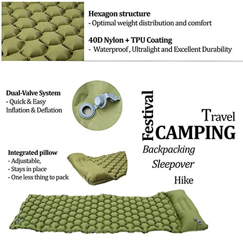 OSIAS Self Inflating Sleeping Mattress Air Bed Camping Hiking Mat with Pillows,Ultralight Outdoor Sleeping Mat - Image 3