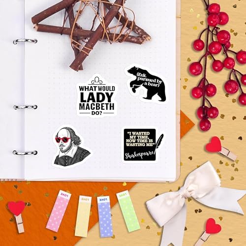 100Pcs Shakespeare Stickers Vinyl for Water Bottles, Literature Stickers Bulk - Shakespeare Gifts - Poetry Party Supplies - Gift for Women & Men — view 6