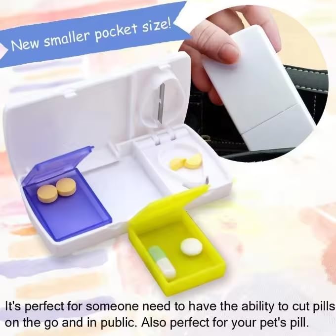 Image of Pill Tablet Cutter, Portable Perfect Travel Partner Pill Tablet Medicine Storage Compartment Box with Sharp Blade Cutter, Medicine Splitter Divider